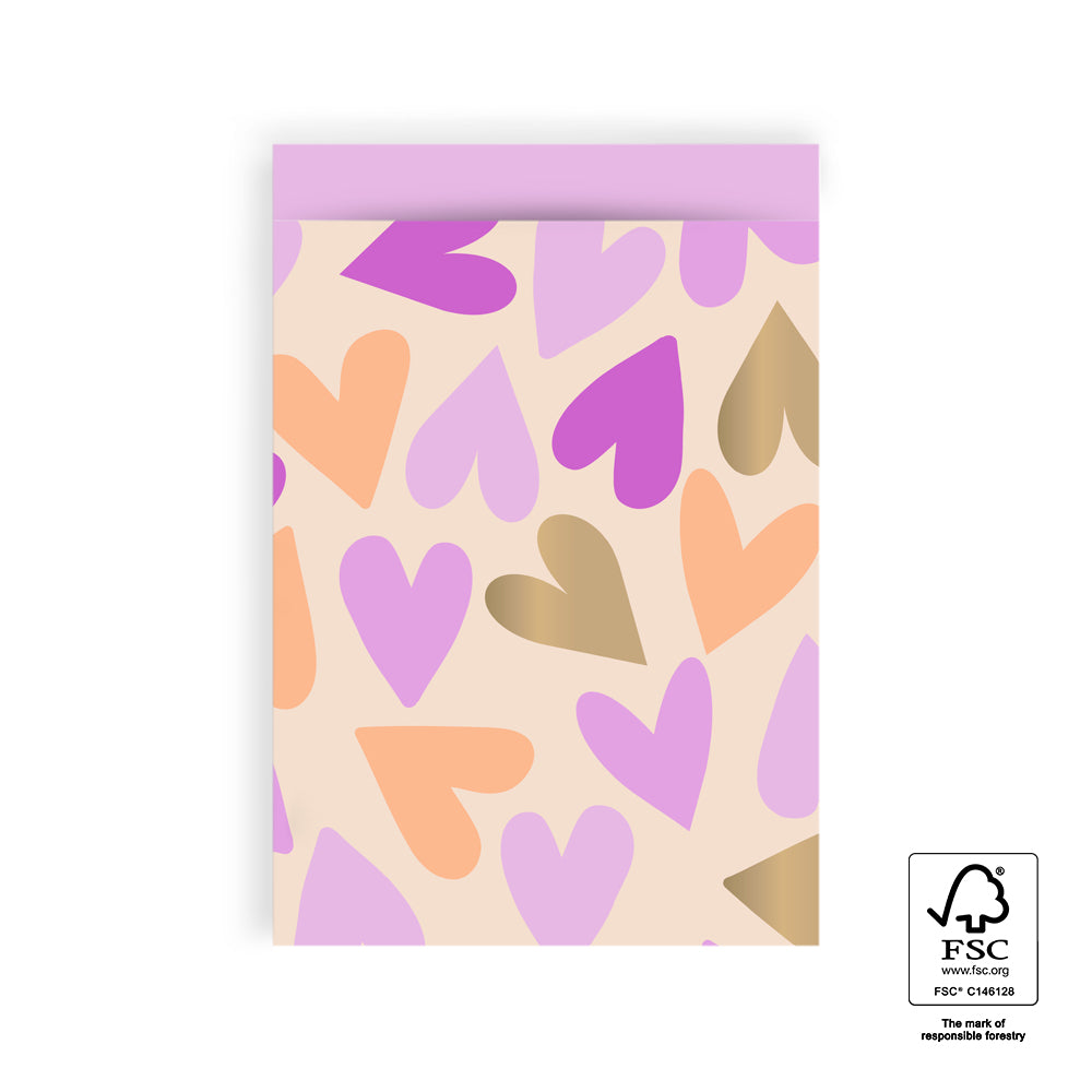 Cadeauzakje hartjes lila | 17x25cm | 5 stuks