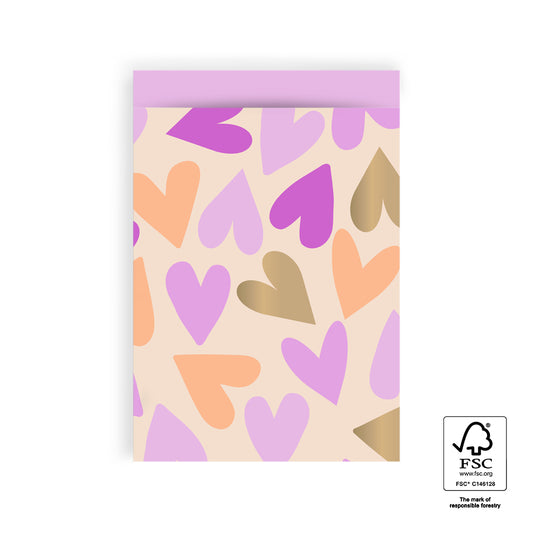 Cadeauzakje hartjes lila | 17x25cm | 5 stuks