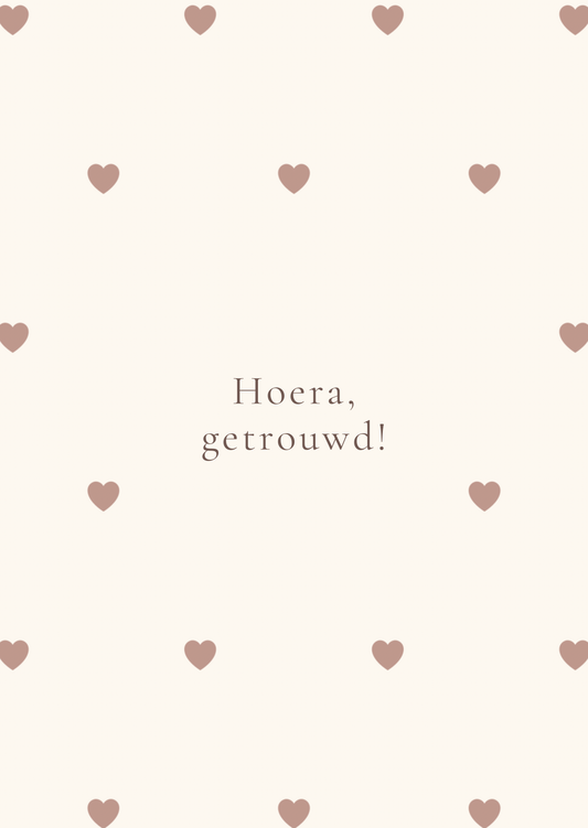 Mini kaart hoera, getrouwd hartjes