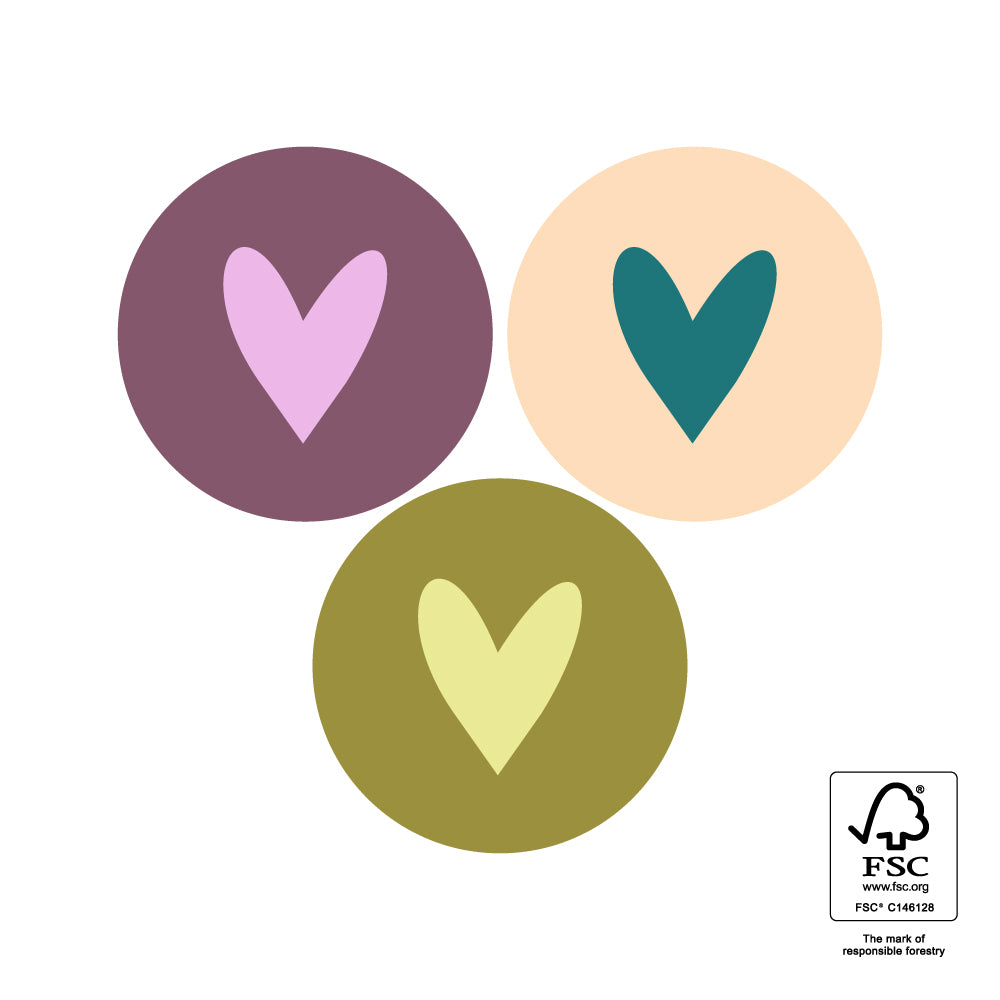 Stickers hartjes groen-paars - 3,5cm 6 stuks