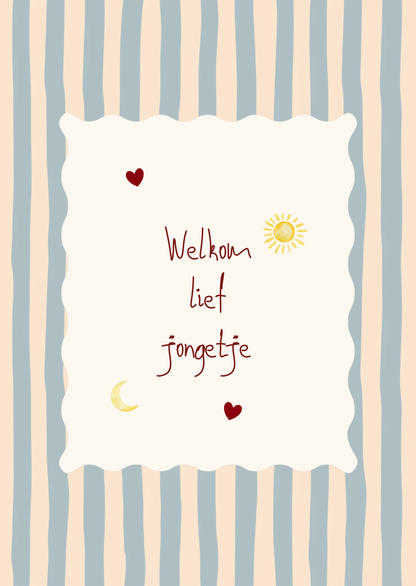 Kaart welkom lief jongetje zon en maan