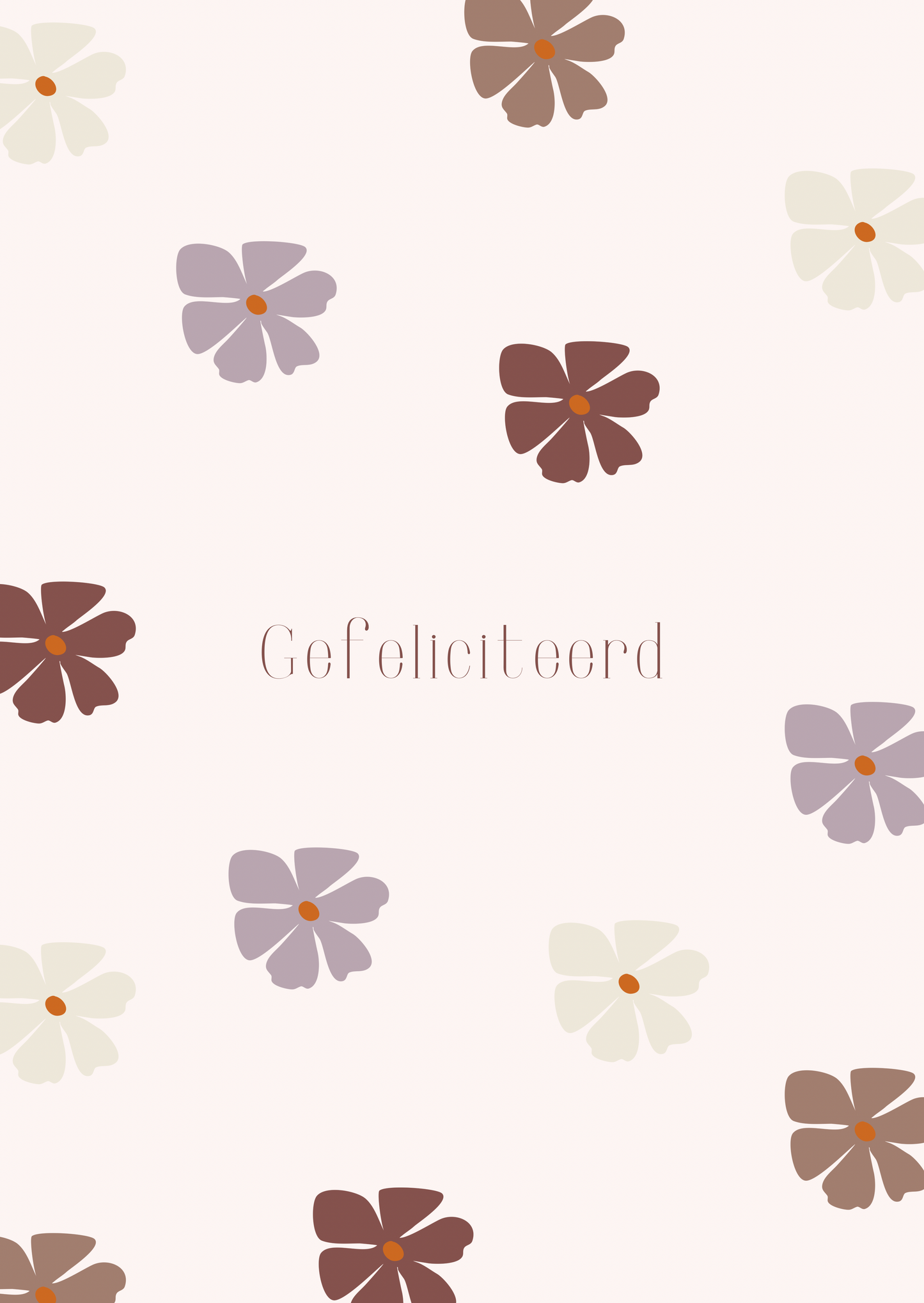 Kaart gefeliciteerd bloemen lila-beige-bruin