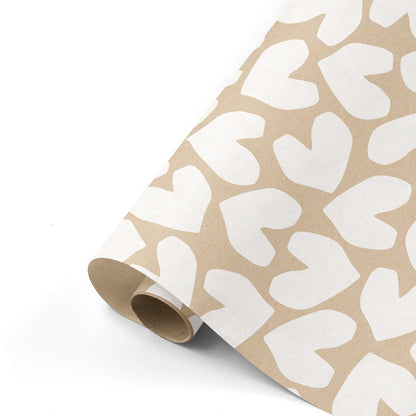 Cadeaupapier hartjes kraft wit 50cm