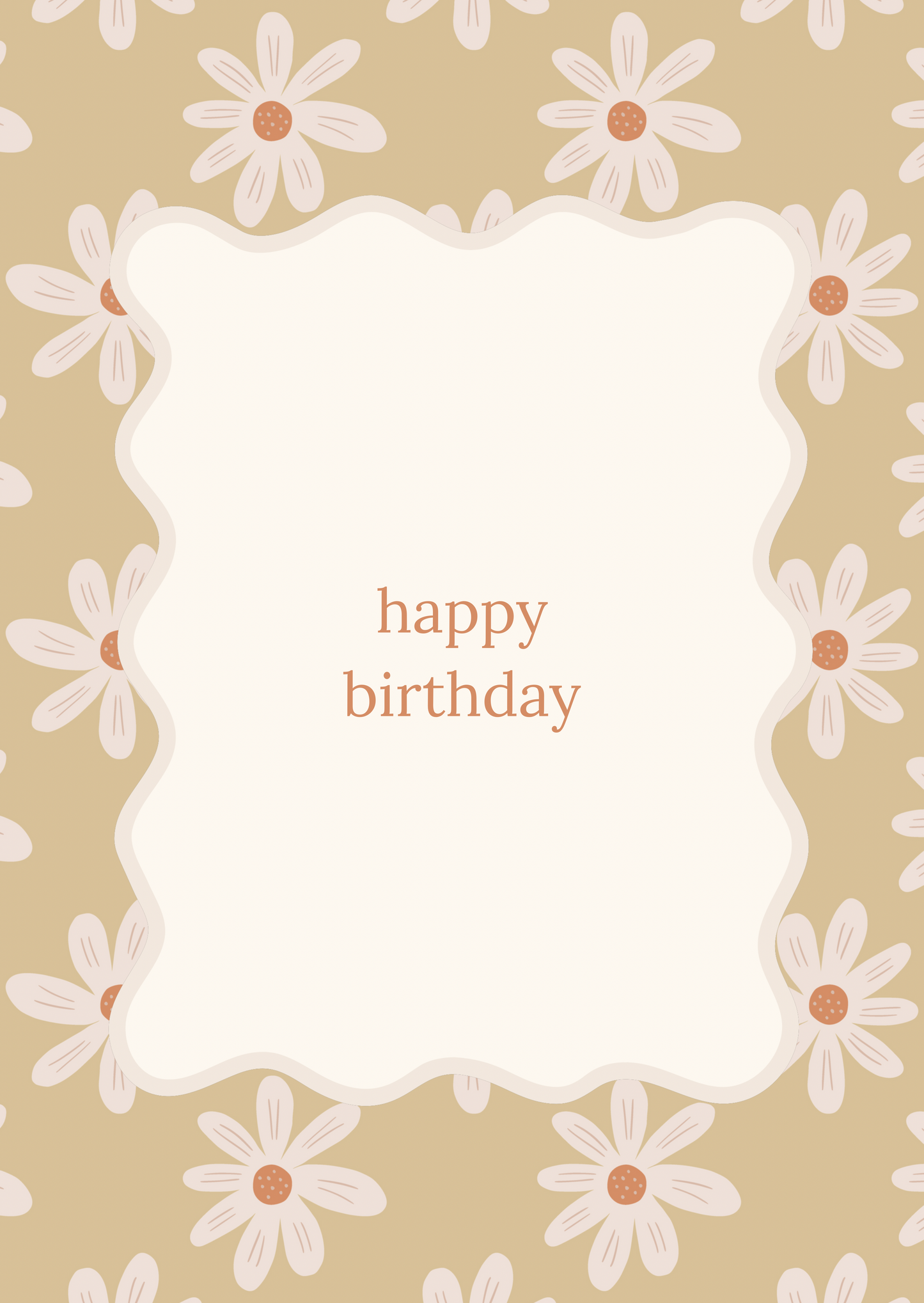 Mini kaart happy birthday beige bloemen met kader