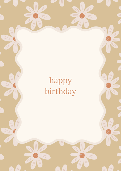 Mini kaart happy birthday beige bloemen met kader