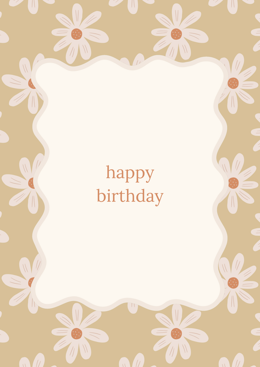 Kaart happy birthday beige bloemen met kader