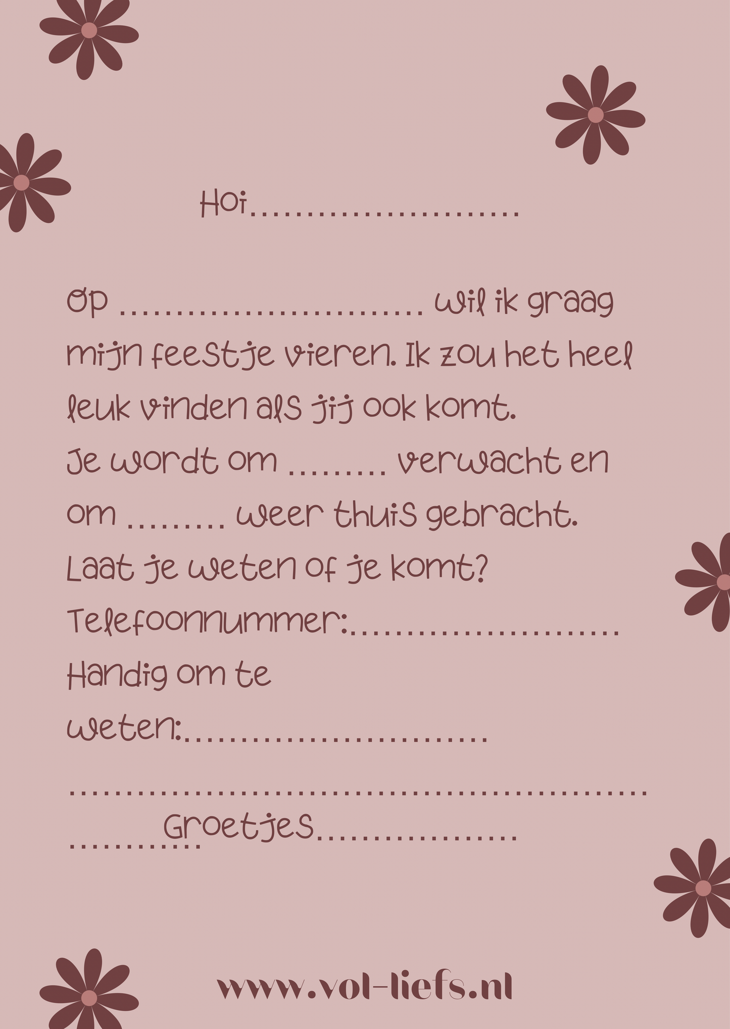 Uitnodiging feestje lila bloemen