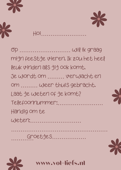 Uitnodiging feestje lila bloemen
