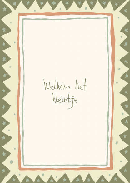 Kaart welkom lief kleintje kader groen