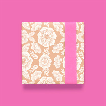 Cadeaupapier bloemen taupe-roze 30cm