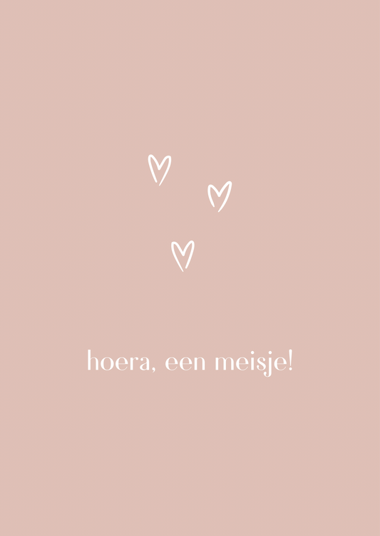 Kaart hoera een meisje hartjes