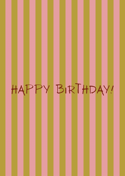 Kaart happy birthday strepen groen-roze