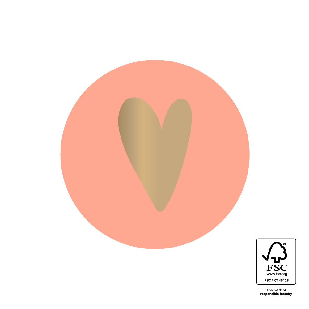 Stickers hartje zalm-goud - 3,5cm 6 stuks