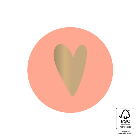 Stickers hartje zalm-goud - 3,5cm 6 stuks