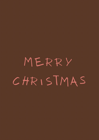 Kerstkaart merry christmas bruin roze