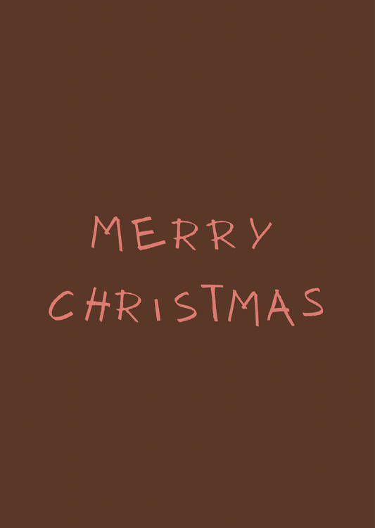Kerstkaart merry christmas bruin roze