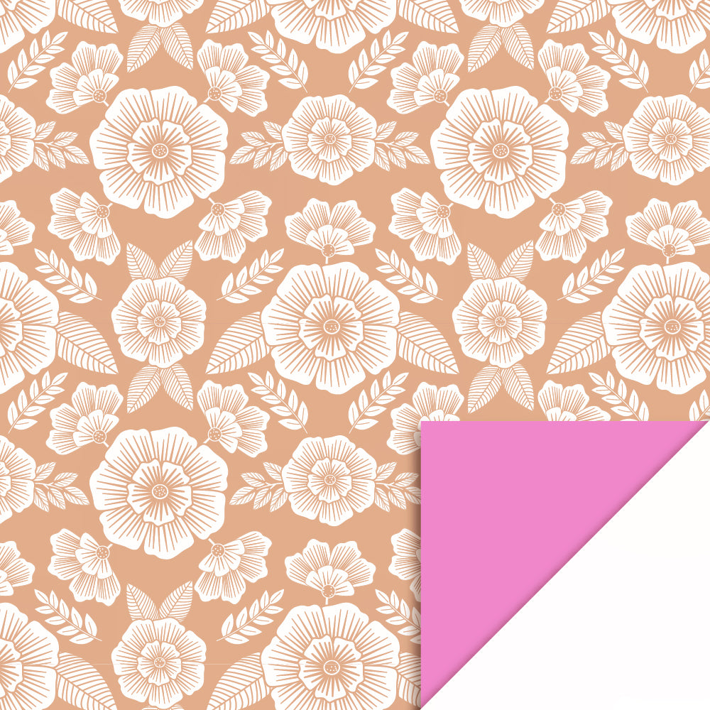Cadeaupapier bloemen taupe-roze 30cm