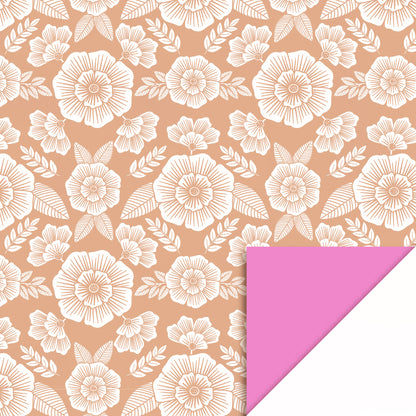 Cadeaupapier bloemen taupe-roze 30cm