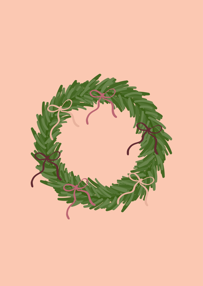 Kerstkaart krans met strikjes