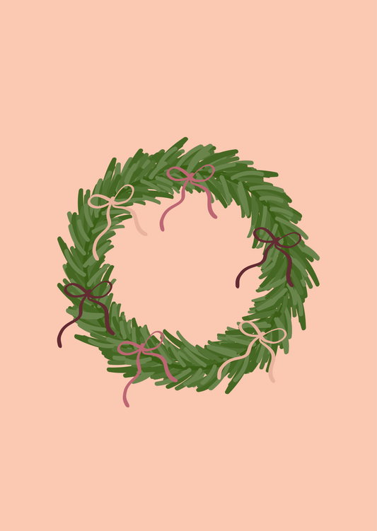 Kerstkaart krans met strikjes