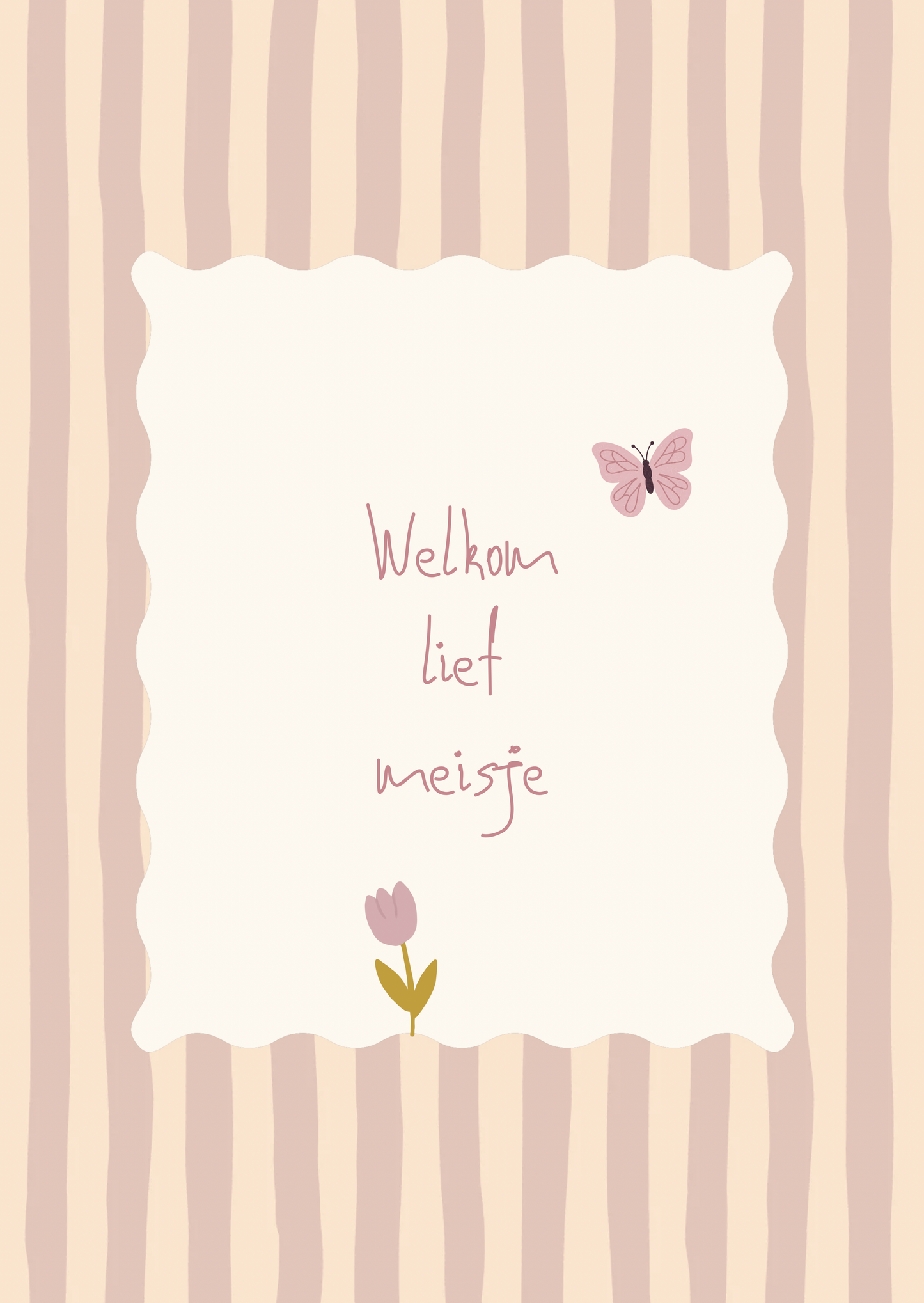 Kaart welkom lief meisje tulp en vlinder