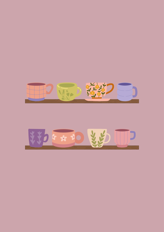 Kaart kopjes op planken