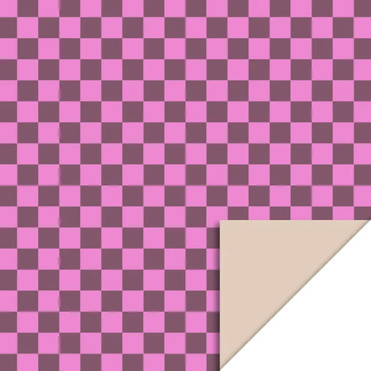 Cadeaupapier ruitjes roze-beige 30cm