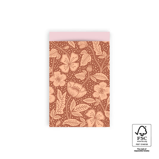 Cadeauzakje bloemen chocolate-pink | 12x19cm | 5 stuks