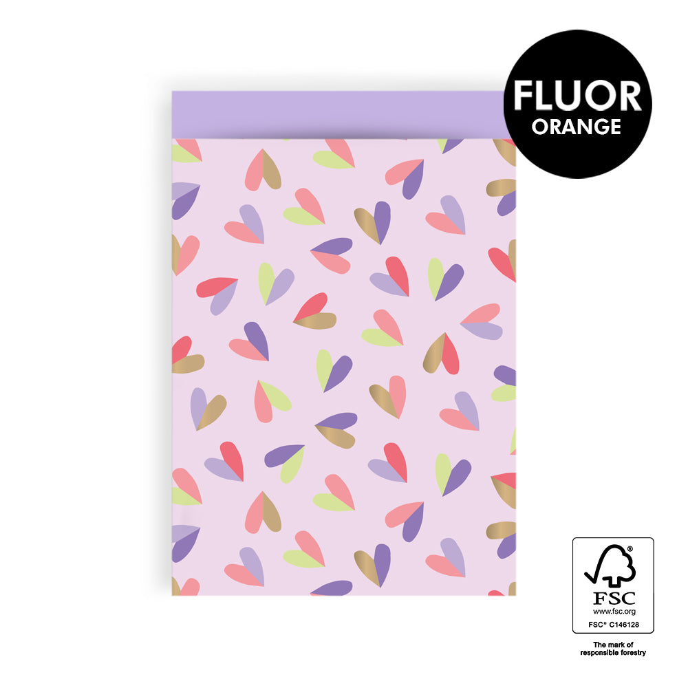 Cadeauzakje kleine hartjes lila-roze | 17x25cm | 5 stuks