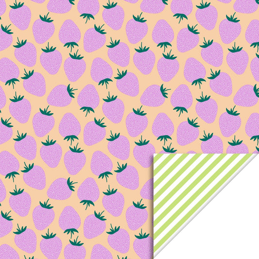 Cadeaupapier aardbeien roze 70cm