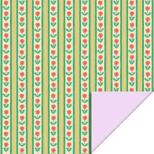 Cadeaupapier bloemen strepen roze 70cm