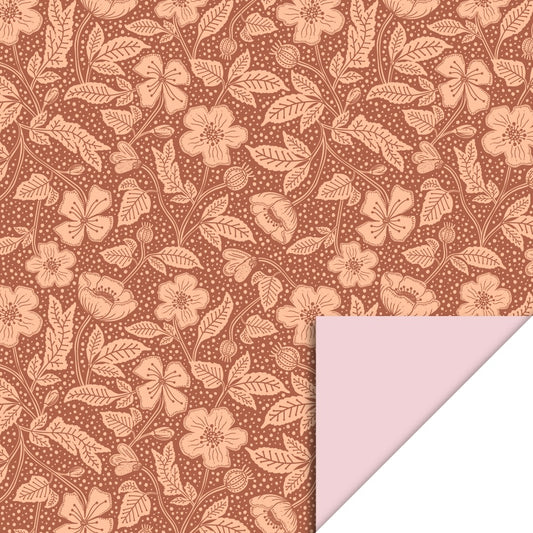 Cadeaupapier bloemen chocolate-pink 70cm