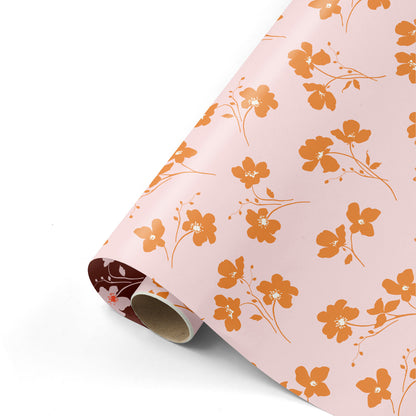 Cadeaupapier classic flowers roze-oranje 50cm
