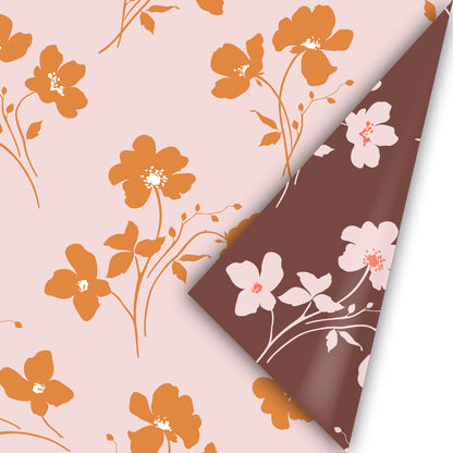 Cadeaupapier classic flowers roze-oranje 50cm