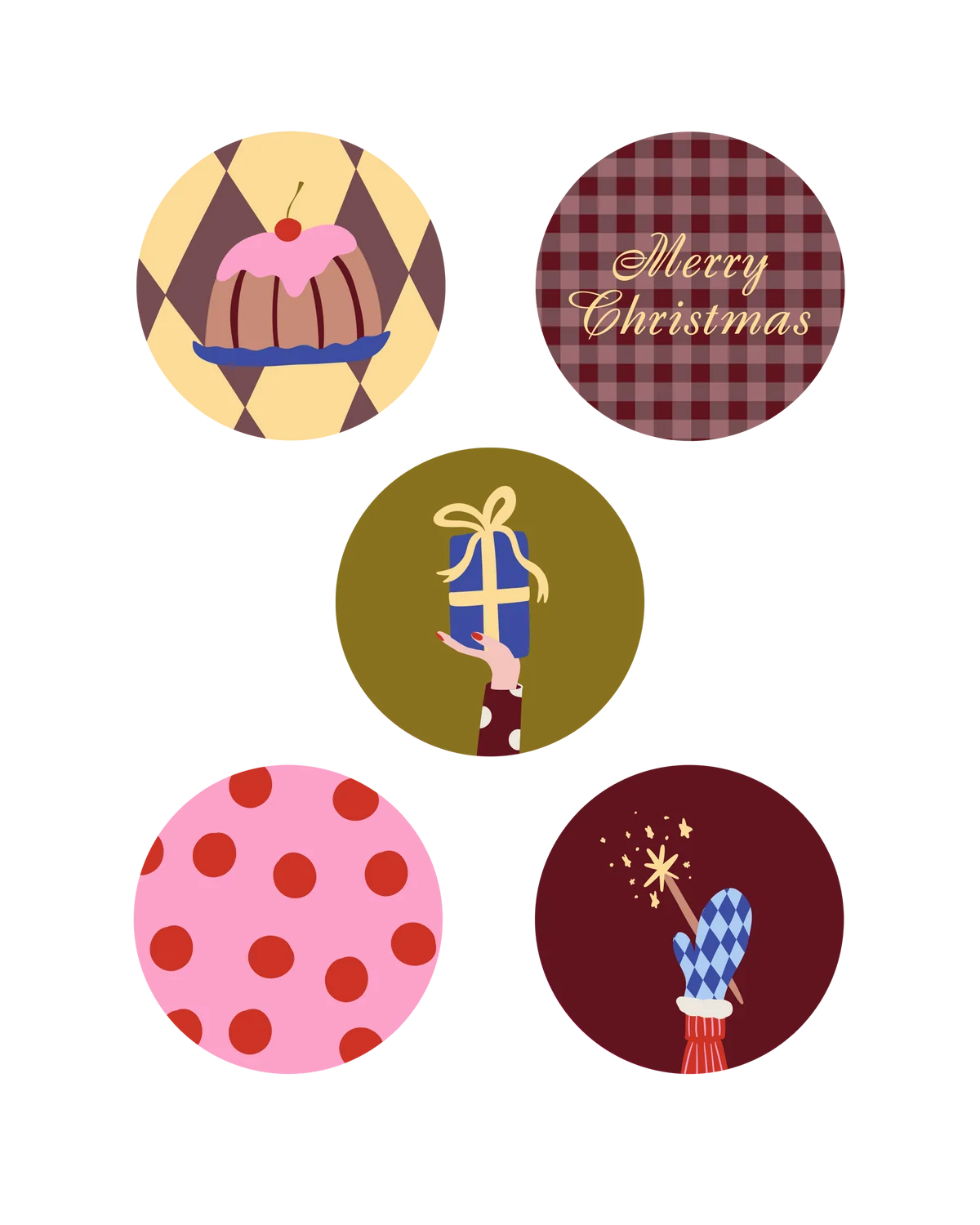 Stickers christmas party - 5cm 12 stuks